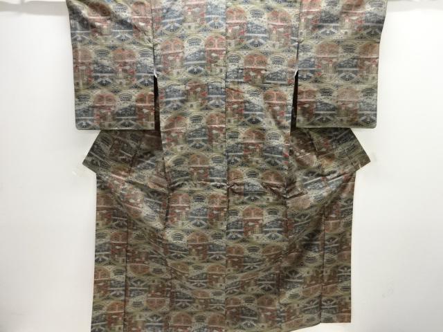 更紗模様織り出し十日町紬着物